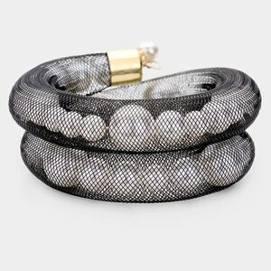 Mesh Tube Black & White Pearl Adjustable Bracelet